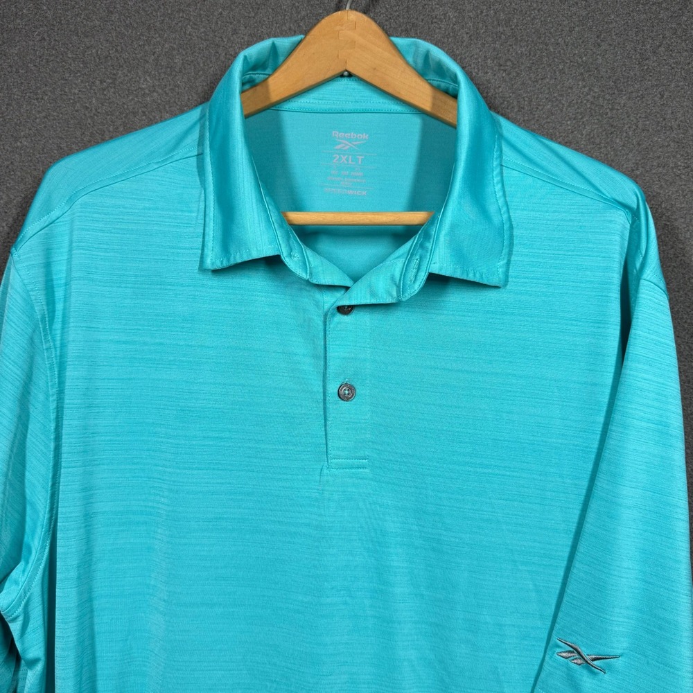 Reebok Speedwick Polo Shirt Mens 2XLT Turquoise Blue Heathered Golf DXGF19131 - Picture 2 of 9